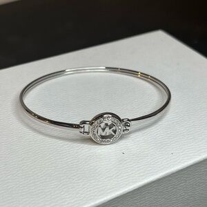 Michael Kors Silver Logo Crystal-Accented Bangle Bracelet